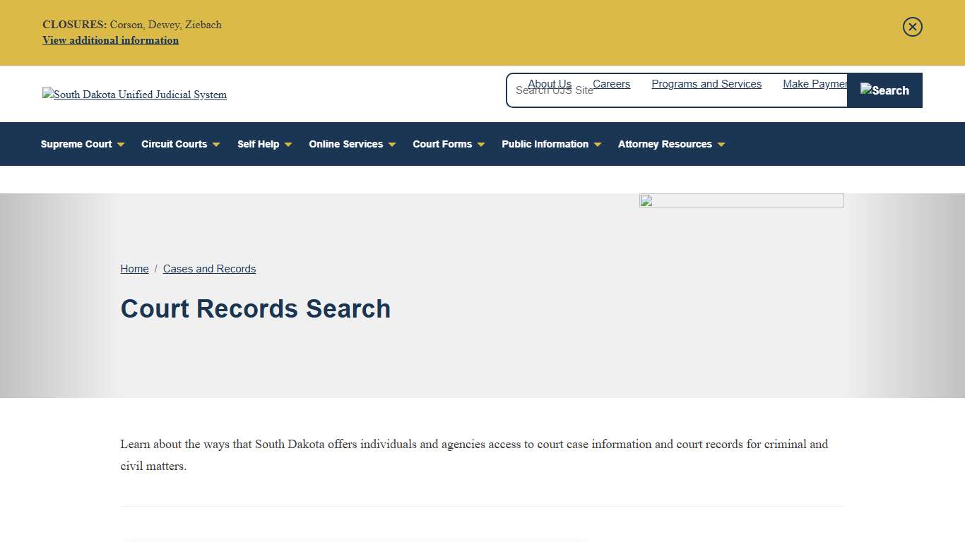 Public Access to Court Records South Dakota Unified Judicial System SD UJS
