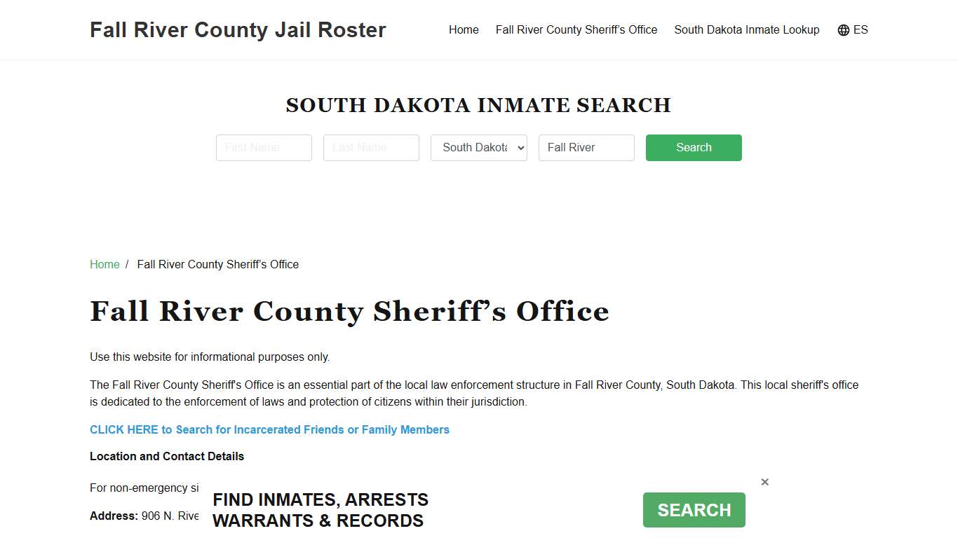 Fall River County Sheriff Office, SD, Arrest Warrants Search